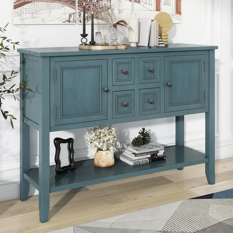 Cambridge Series Ample Storage Vintage Console Table with Four Small Drawers and Bottom Shelf for Living Rooms