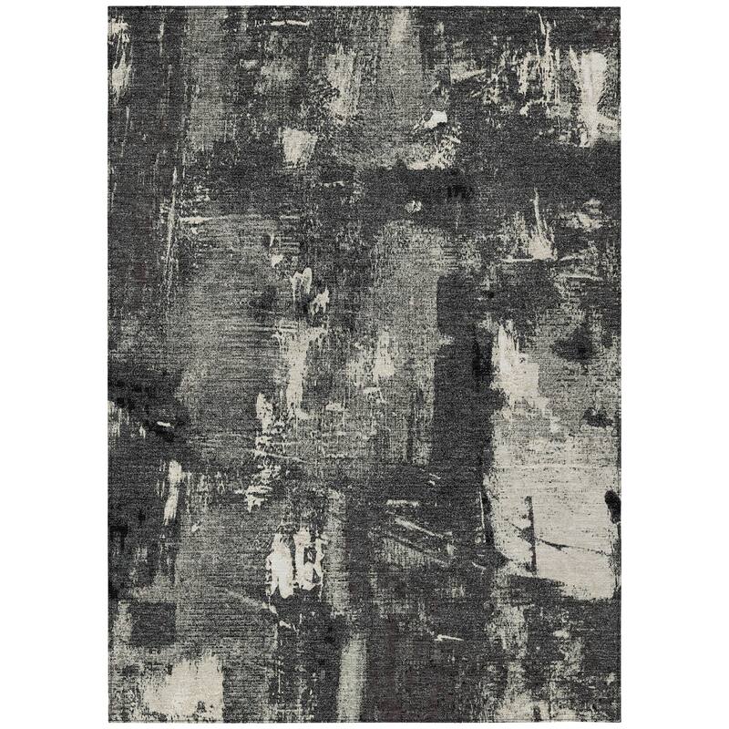 Machine Washable Indoor/ Outdoor Abstract Imprints Chantille Rug