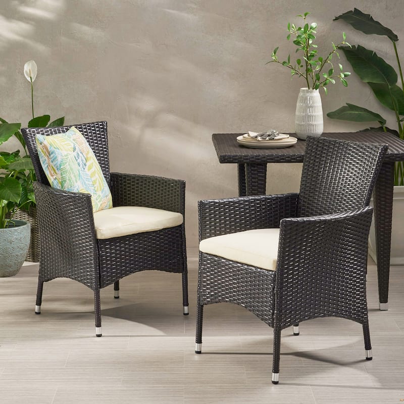 Set of 2 Clementine Outdoor Multibrown PE Wicker Dining Chairs for Dining Room,Kitchen