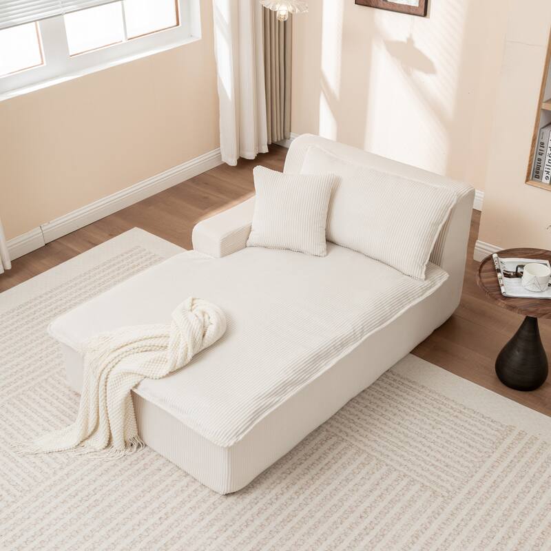 Right/Left Chaise Lounge Sofa Bed - No Assembly, Oversized Sleeper Chair - Living Room, Movie Room, Bedroom - Right+Beige