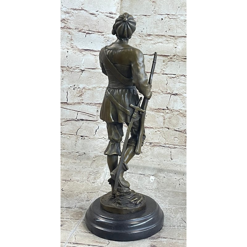 Mid Century French Renaissance Soldier Holding A Gun Bronze Sculpture Figurine