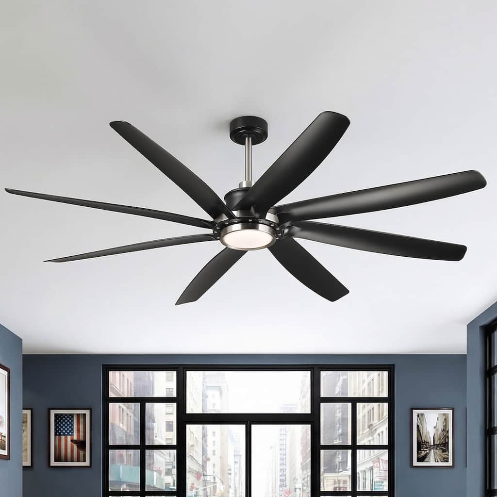 72" Industrial Black Large Windmill Ceiling Fan with Dimmable LED Light and Remote