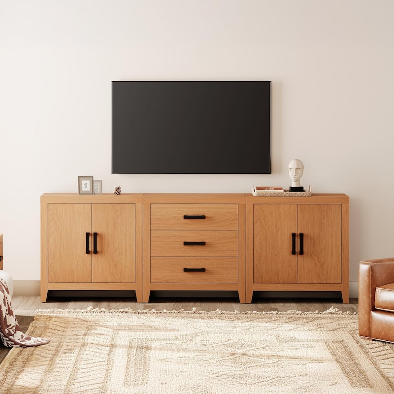 WAMPAT TV Stand for 85-Inch TVs, 3-Piece Farmhouse Media Console with Storage - Mocha