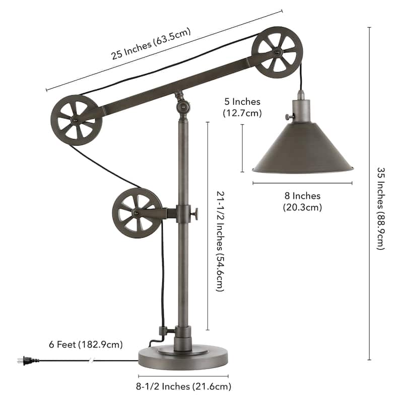 Carbon Loft Tirith Industrial Farmhouse Table Lamp with Pulley System