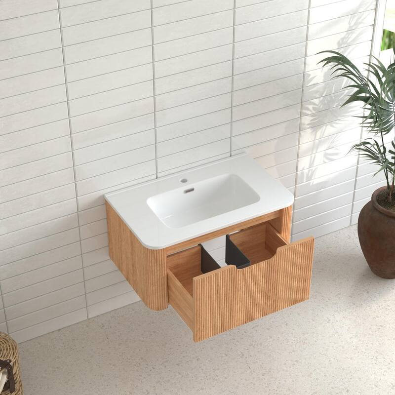 GDF Studio - Verona Floating Bathroom Vanity with Curved Edge Storage & Ceramic Basin without Faucet