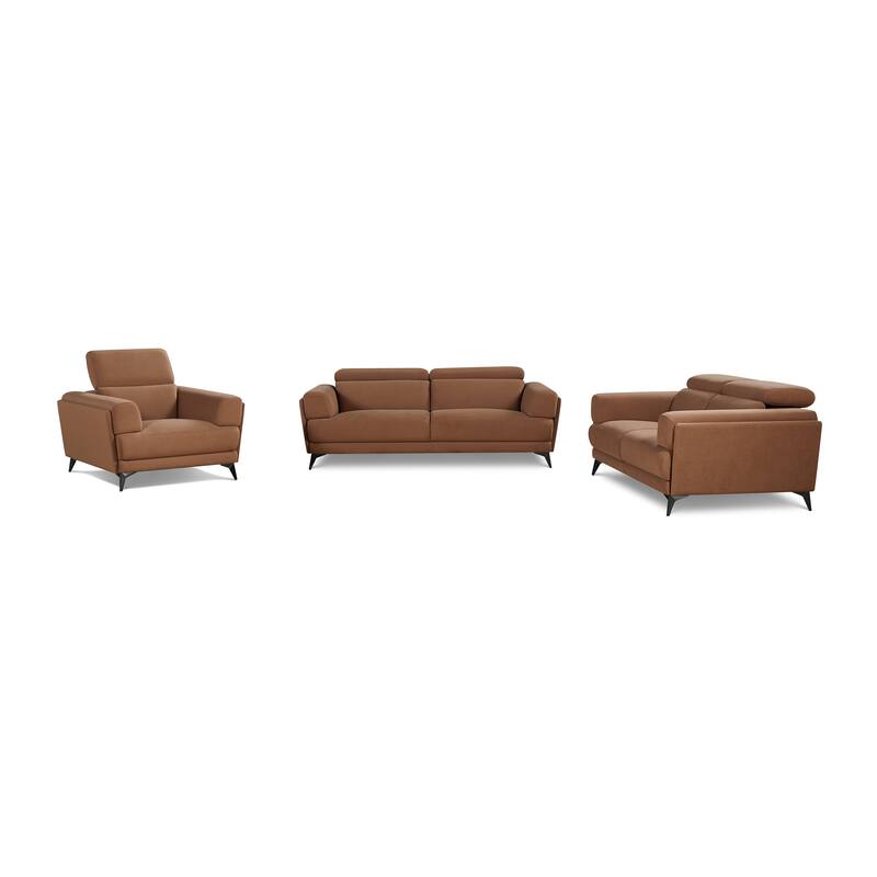 Contemporary Brown Upholstered Living Room Set with Adjustable Headrest - 3 Piece