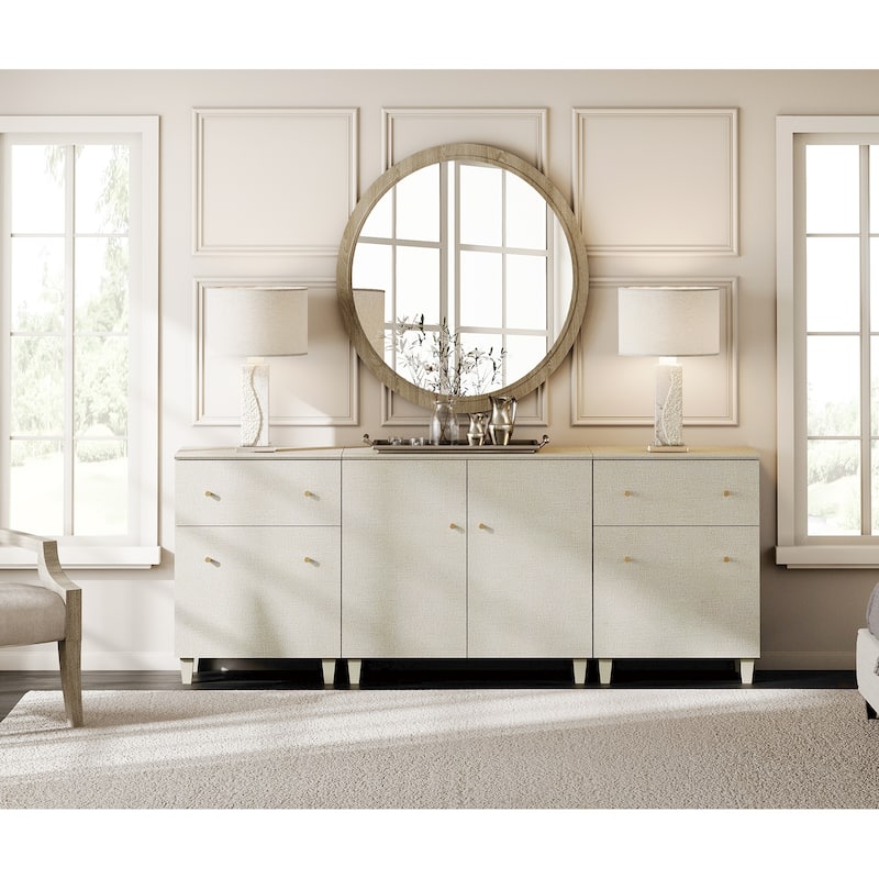 Wood Dresser with 2 Drawers and 3 Cabinets for Bedroom, 83" Wide - Beige