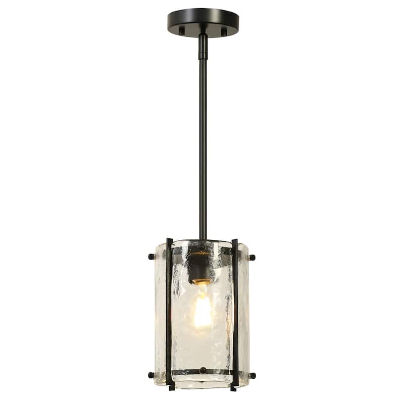 Modern Black 1-Light Pendant Light with Handmade Glass for Kitchen Island - Dia. 6.7" x H 9.1"