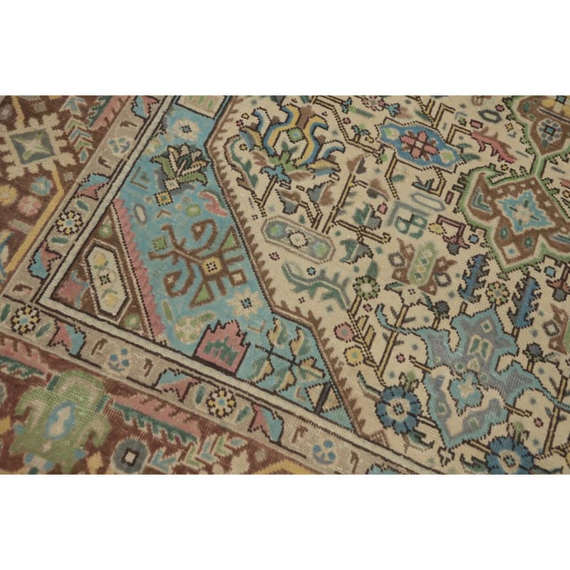 Hand Knotted Oriental 100% Wool Carpet Traditional Floral Beige & Ivories Tabriz Area Rug - 9' 3'' X 6' 4''