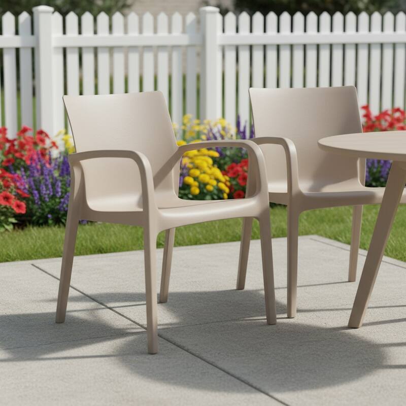HomeRoots Set of Two Taupe Heavy Duty Plastic Outdoor Stacking Dining Chairs