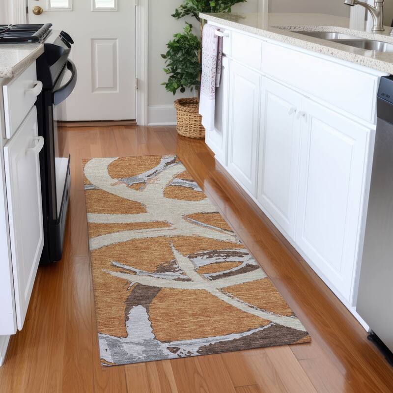 Premium Washable Super Soft Modern Zeus Mayfield Rug - Copper - 2'3" x 7'6"
