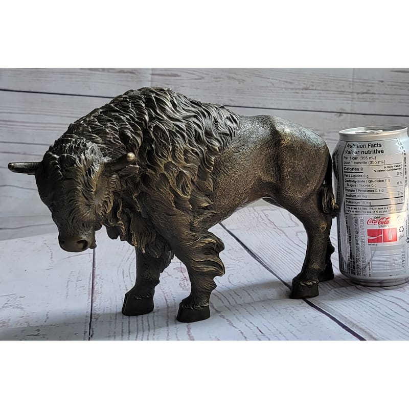 American Buffalo Imitative Bull Bison Bronze Metal Figure Figurine Sculpture Statue Western Decor 8 Inches X 11 Inches