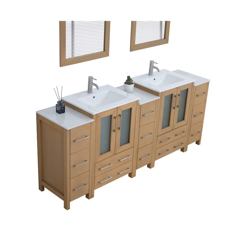 Vanity Art 84-Inch Double Sink Bathroom Vanity Set with Top and Free Mirrors - 84 X 18.1 X 35.8