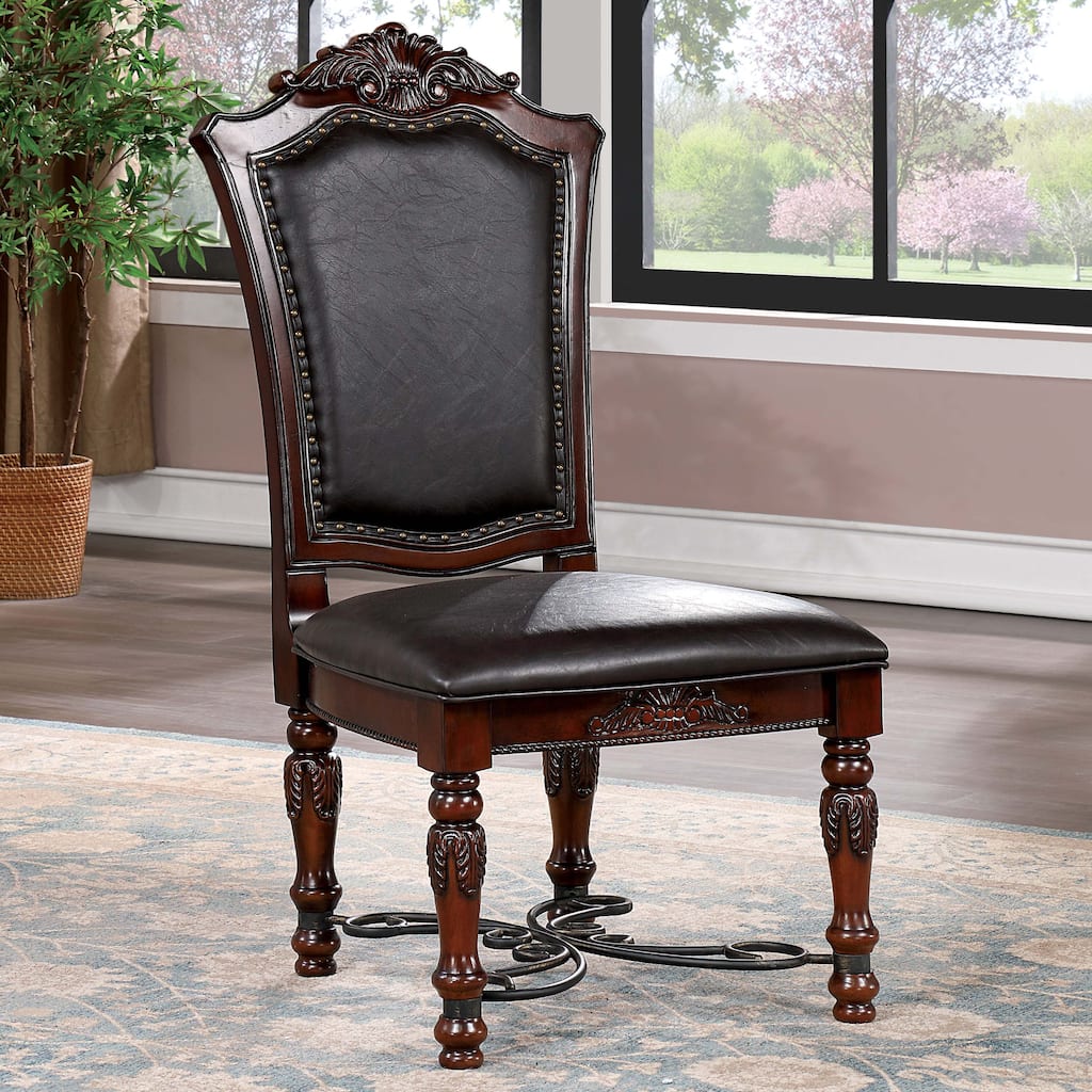Baburam Traditional Cherry Wood Naildhead Side Chairs by Furniture of America (Set of 2)