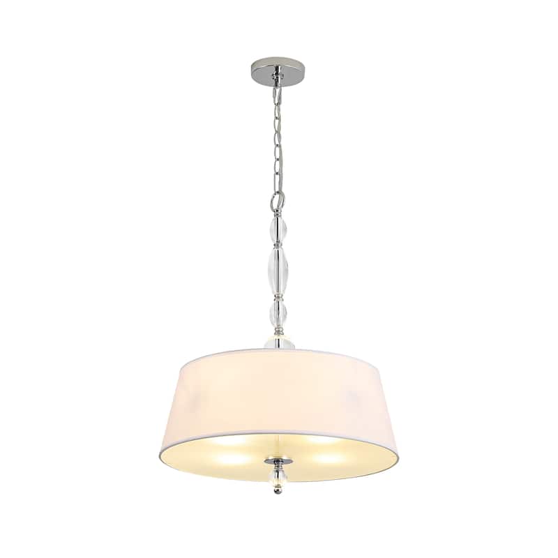 19.7" W 4-Light Modern Chrome Metal Chandelier with White Drum Fabric Shade for Living room and Bedroom Decoration