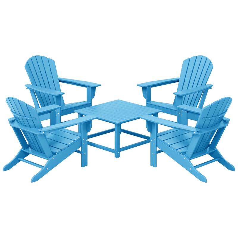Altura Outdoor 5-Piece Adirondack Chair With Square Coffee Table Conversation Set - Pacific Blue