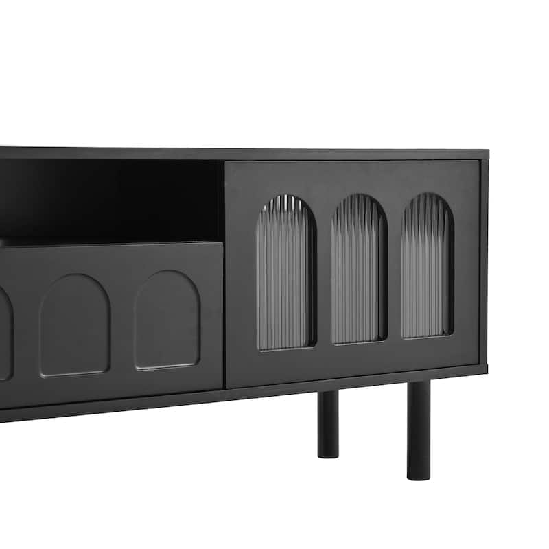 LED TV Stand for Living Room, Entertainment Center for TVs Up to 80" with Wood Legs, Storage Media Console with 2 Drawers