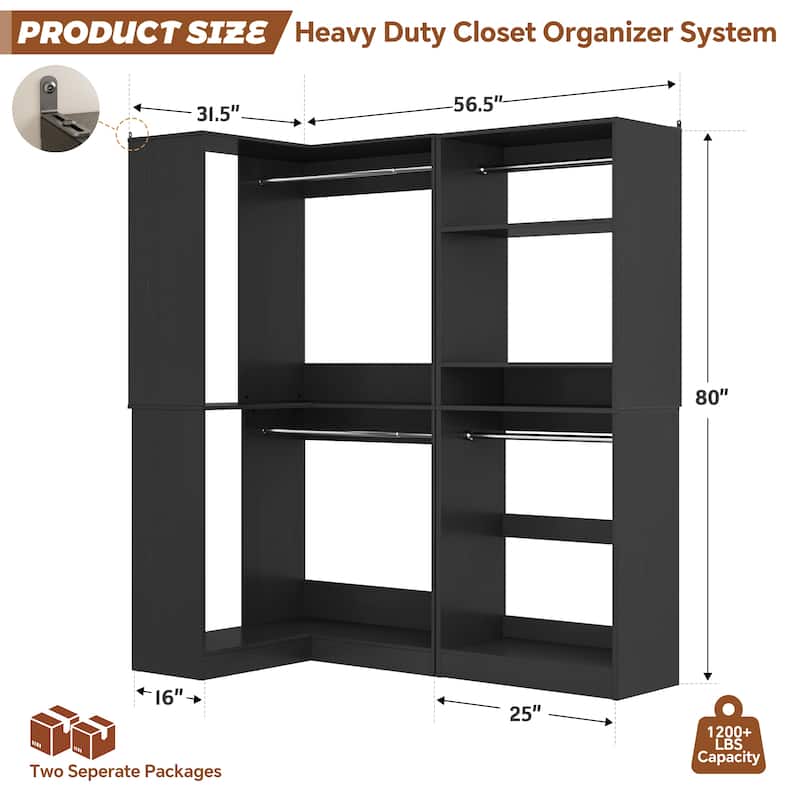 Cimly Set of 2 Corner Closet System, Freestanding Closet Organizer with Hanging Rods for Walk-in Closet