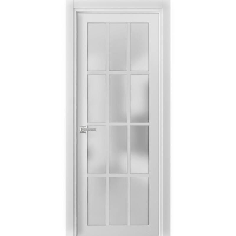 Solid French Door Frosted Glass 12 Lites / Felicia 3312 White Handle