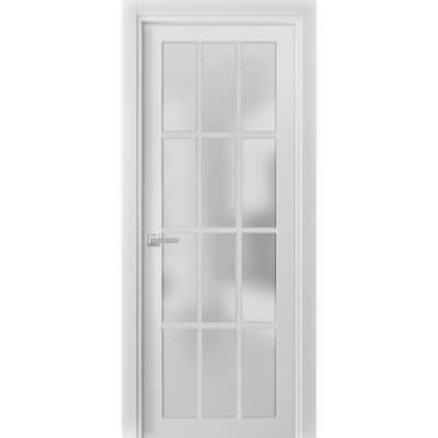 Solid French Door Frosted Glass 12 Lites / Felicia 3312 White Handle