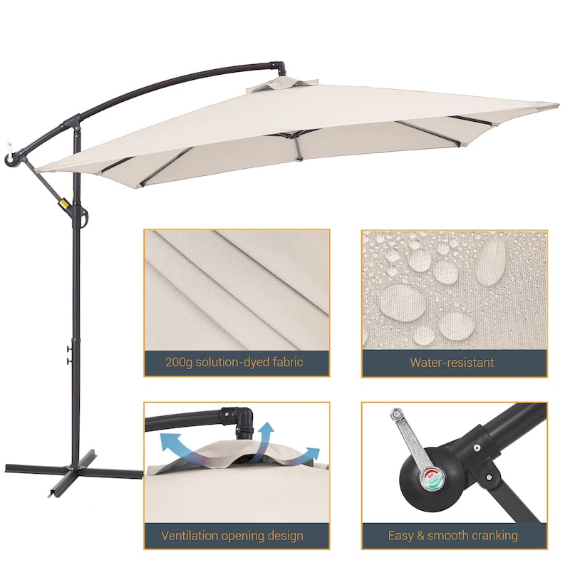 LIVOOSUN 8.2x8.2ft Offset Patio Umbrella Hanging Umbrella w/Steel Ribs