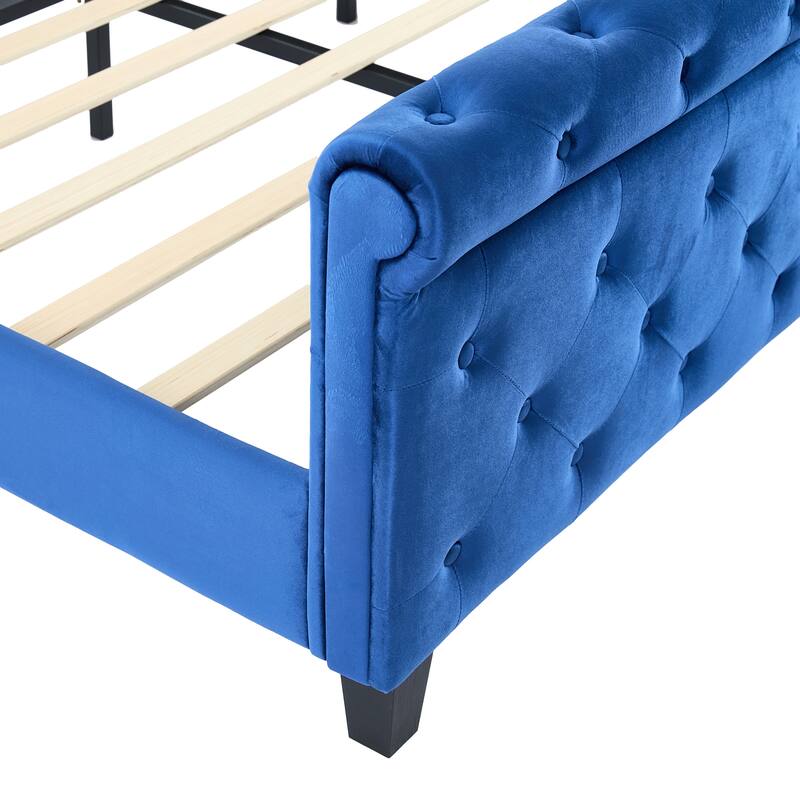 Christopher Knight Home - Amara Traditional Velvet Upholstered Sleigh Bed with Wingback Headboard & Scroll Footboard, Queen Size