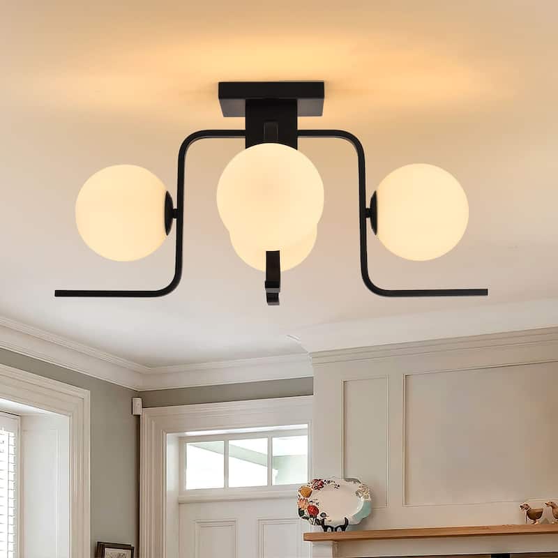 4 - Light Globe - shaped Flush Mount Light - Matte Black