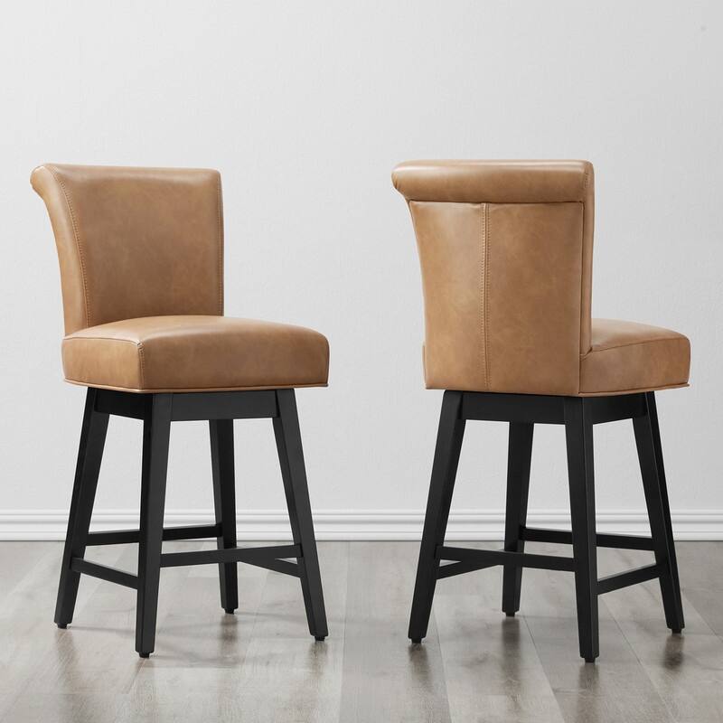 Spruce & Spring Noah Upholstered 26-inch Counter Height Swivel Barstool Set - Set of 2 - Cognac - Counter Height