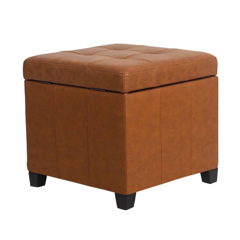 Adeco Storage Ottoman 18" Faux Leather Storage Cube with Stitching