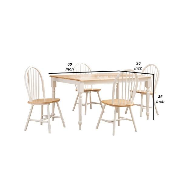 5 Piece Cottage Style Dining Table Set, 4 Windsor Back Chairs, White ...