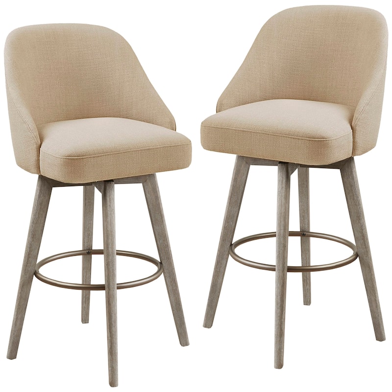 Madison Park Pearce Swivel Upholstered Counter Stool with Solid Wood Legs & Metal Footrest