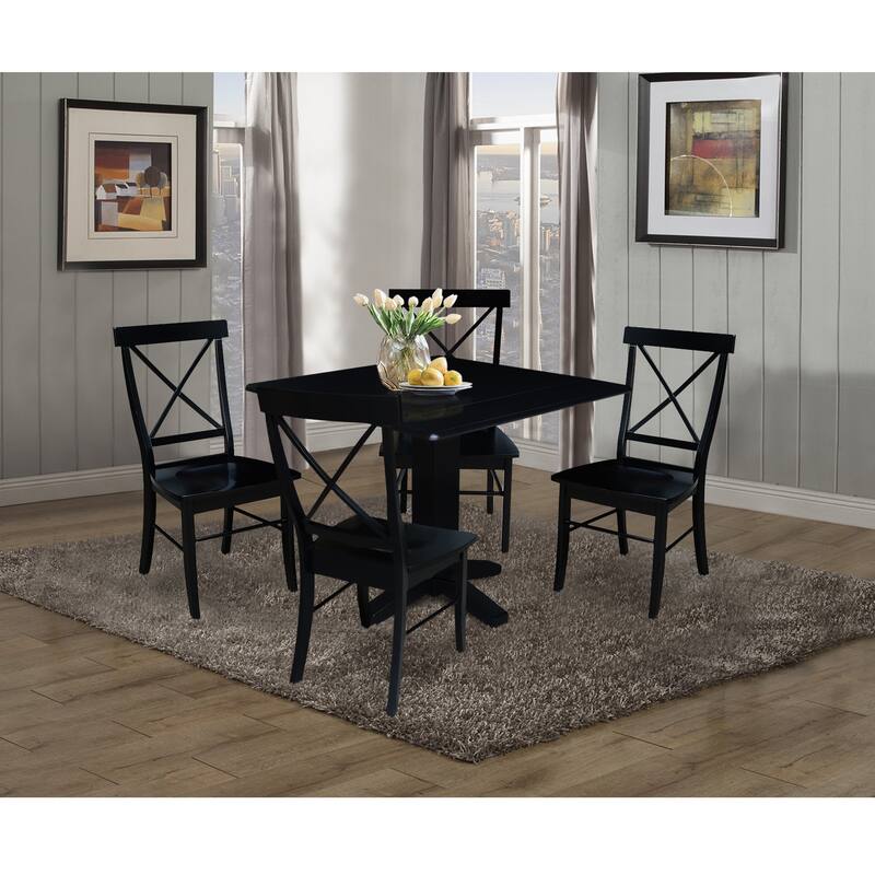 36" Solid Wood Square Dual Drop Leaf Dining Table with 4 Dining Chairs