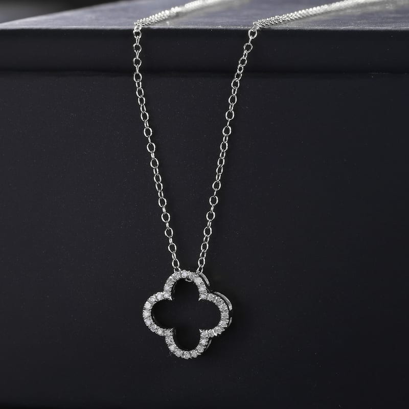 1/6ct - 1ct TDW Diamond 14K Gold Open Clover Pendant Necklace for Women - 1/6ct - White