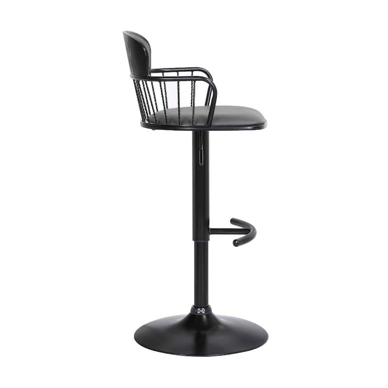 Adjustable Height Swivel Bar Stool with Faux Leather Seat Footrest and Metal Pedestal Base for Kitchen - 43”H x 19”W x 20”D