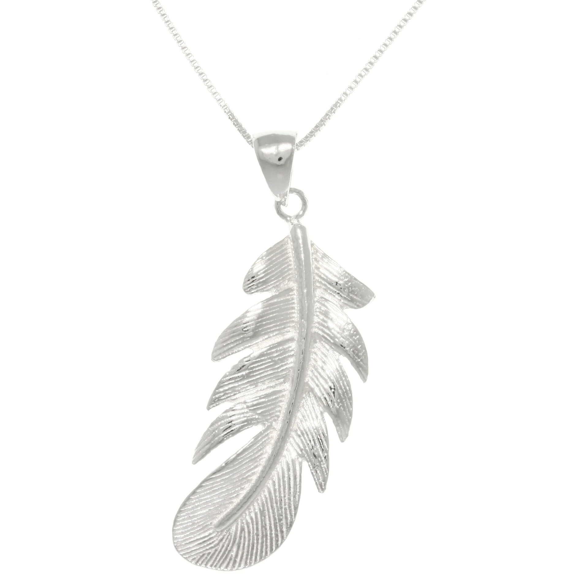 Sterling Silver Polished Feather Necklace Overstock 8789417