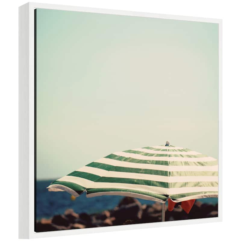 Kate and Laurel Under the Umbrella by Laura Evans Framed Canvas Wall Art Print - 22 x 22 - White