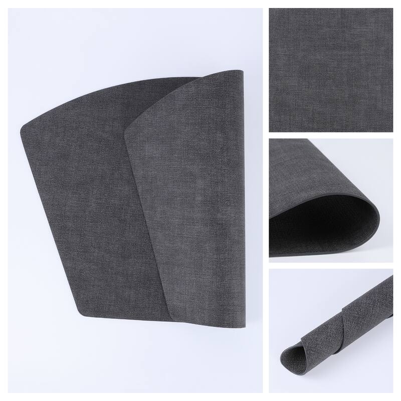 Set of 6 Faux Leather Placemats for Kitchen Dining Table Decor Heat Resistant Table Placemats Wipeable Table Mat - 19*12in - Black
