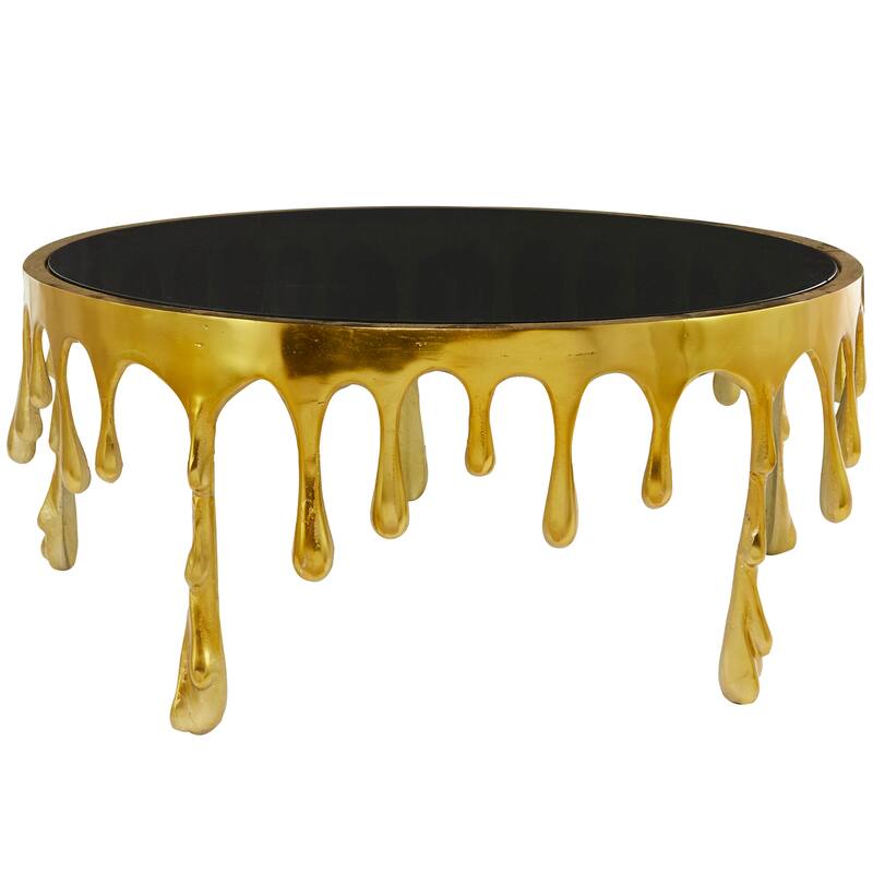 Aluminum Metal Accent, Console, and Coffee Table Collection with Drip Melting Design and Smoke Shaded Glass Top Multiple Colors