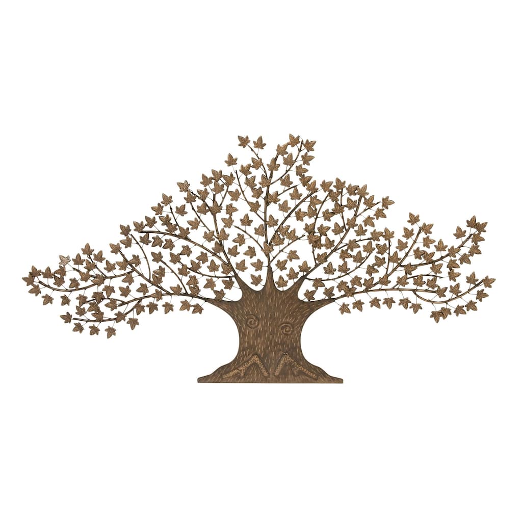 Metal Tree Indoor Outdoor Home Wall Decor with Leaves - Brown - Roche River Decor