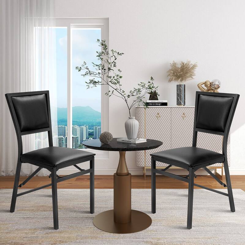 Gymax Set of 2 Steel Folding Chair PU Upholstered Counter Height Side