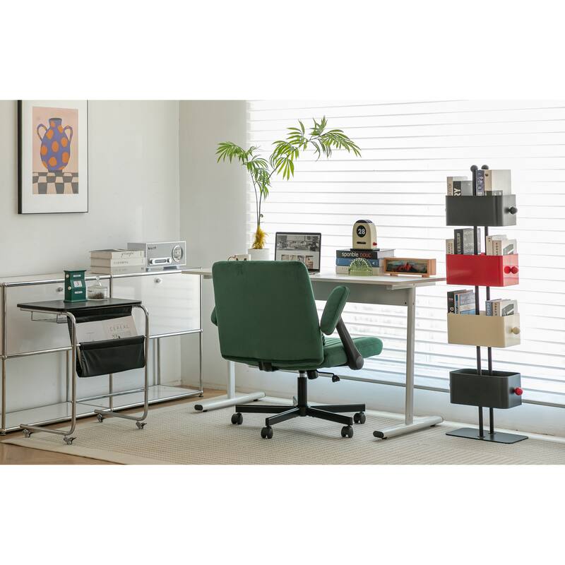 Velvet Swivel Office Chair with Wheels, Comfy Criss Cross Upholstered Vanity Chair, Desk Chair with Adjustable Height