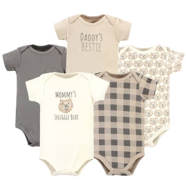 slide 1 of 1, Hudson Baby Cotton Bodysuits, Snuggle Bear 5 Pack 0-3 Months - Snuggle Bear 5 Pack