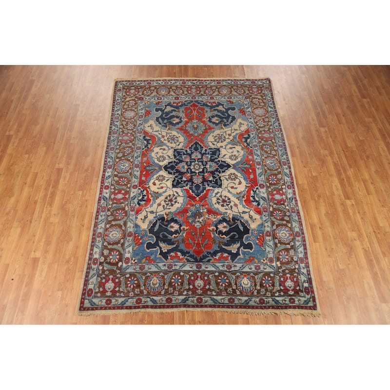Medallion Tabriz Oriental Vintage Area Rug Hand-Knotted Wool Carpet - 6'7"x 9'7"