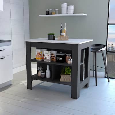Brooklyn Kitchen Island, Three Concealed Shelves