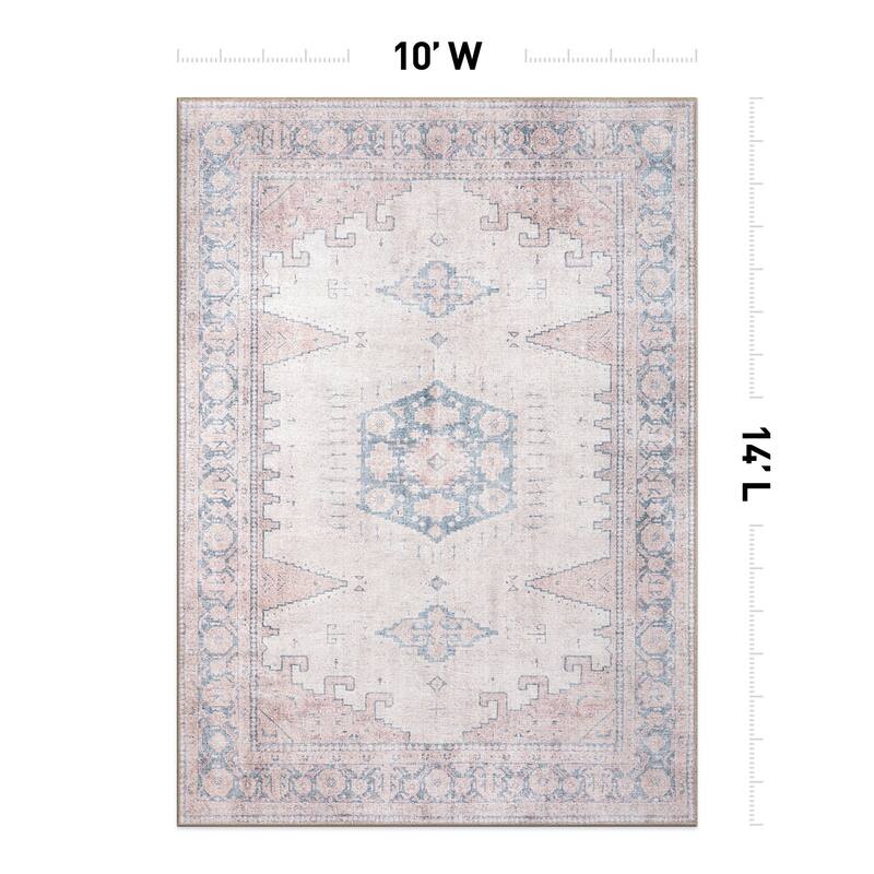 World Rug Gallery Vintage Bohemian Machine Washable Non Slip Area Rug