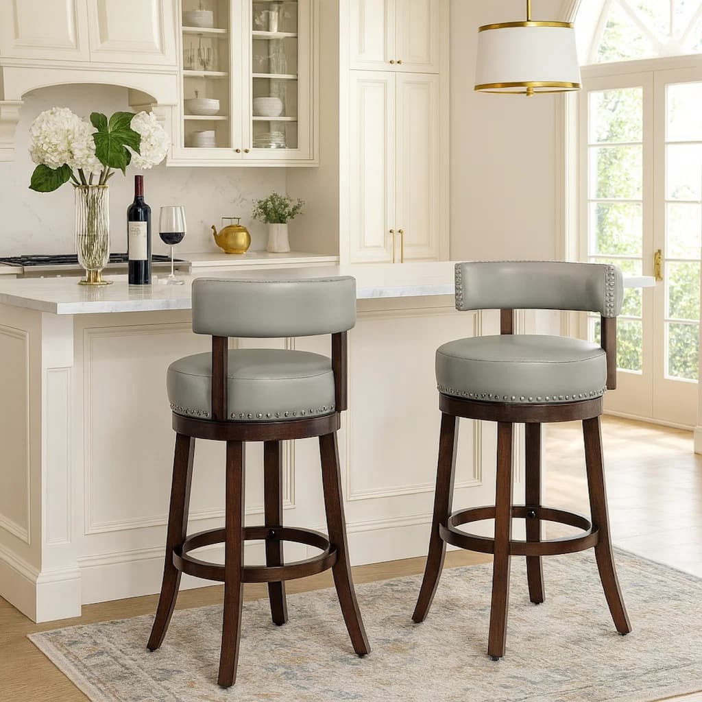 Shirley 29" Barstool Withpu Cushion, Gray Finish, Set of 2