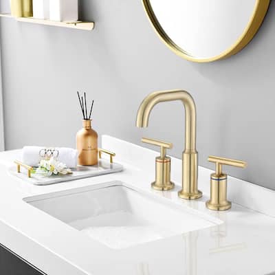 3 Hole Widespread Bathroom Sink Faucet Brushed Gold Bathroom Faucet with Double Handle Basin Tap with 360° Swivel Spout