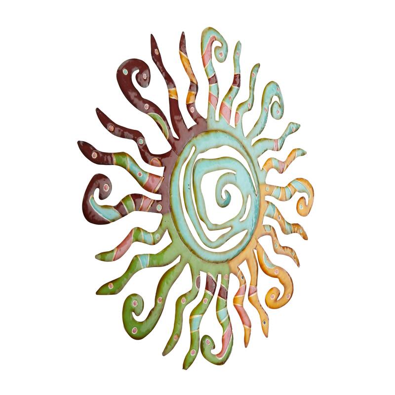 Multi Colored Metal Indoor Outdoor Sun Home Wall Decor with Abstract Patterns