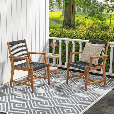 2pcs Acacia Wood Dining Chairs All-Weather Rope Woven Armchairs