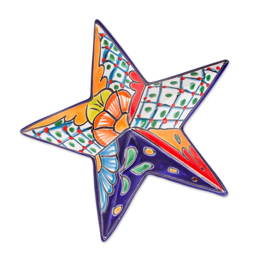 Novica Handmade Talavera Star Ceramic Wall Sculpture